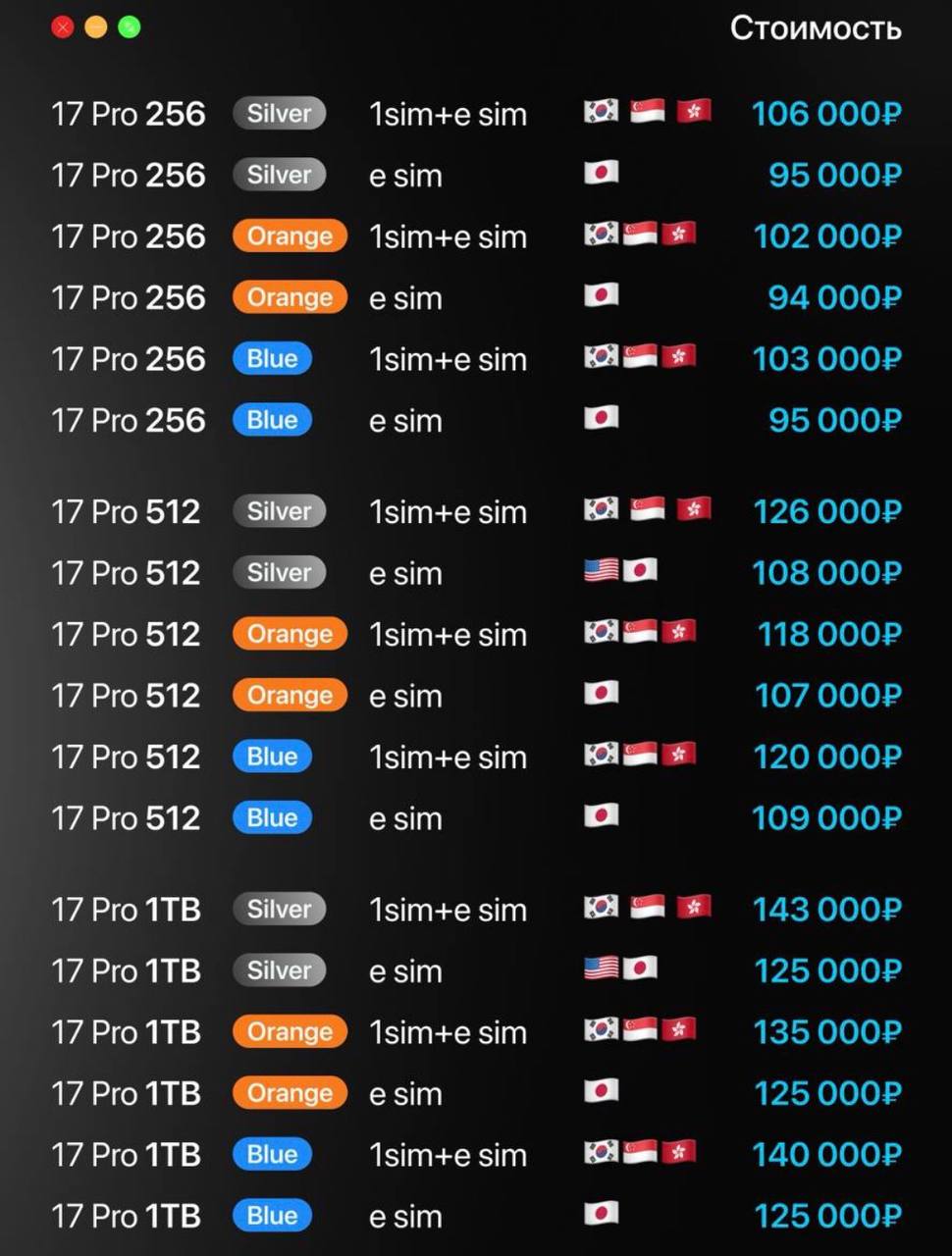 Прайс-лист 2